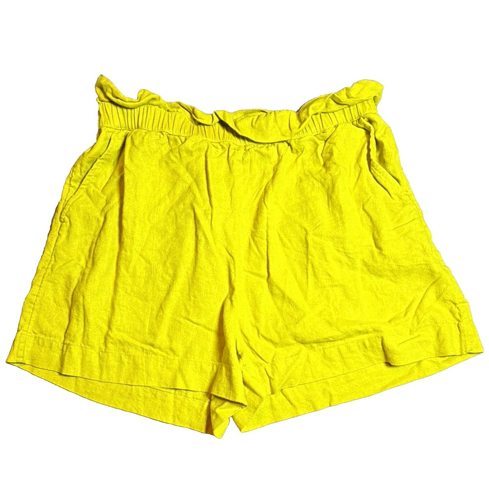 Who What Wear Women's Yellow Paperbag High Rise Pull-On Shorts Pockets M